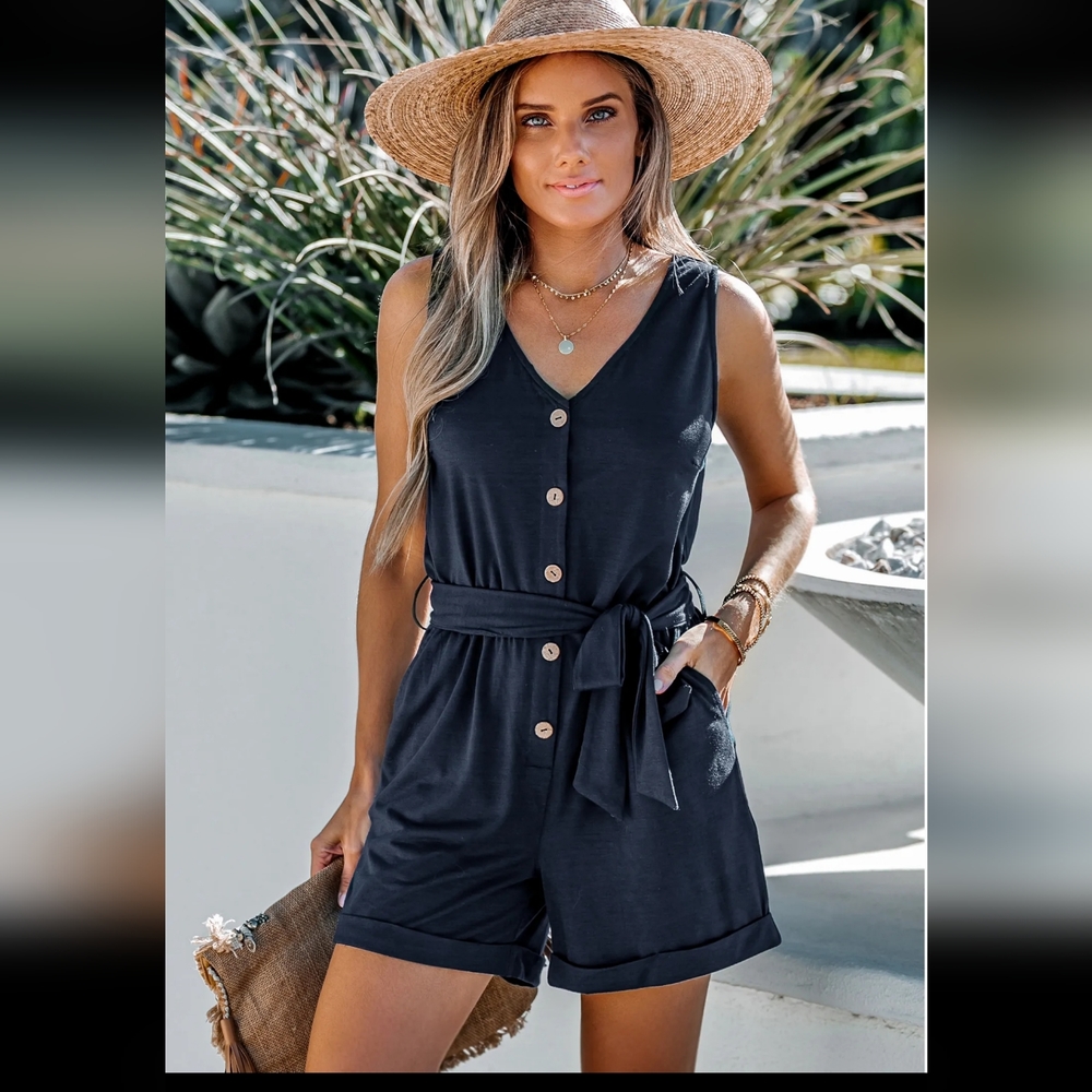 Rosalinda Belted V-neck romper